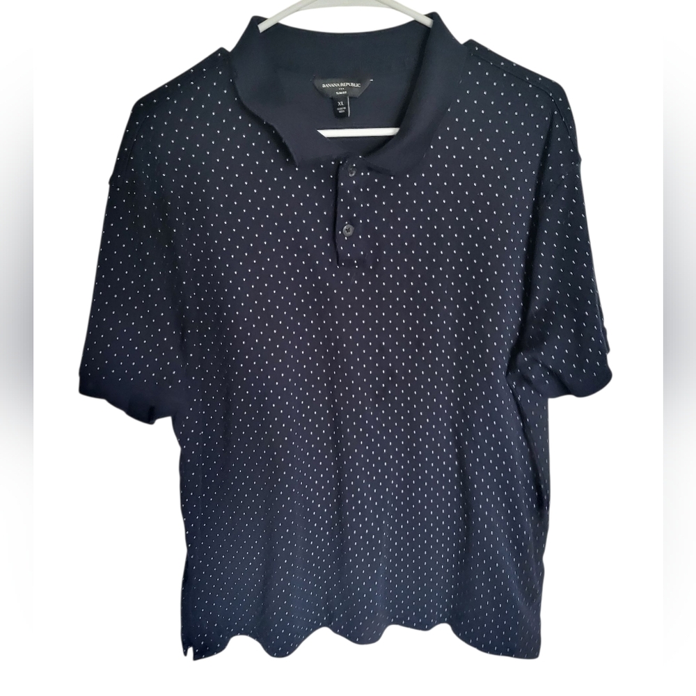 Banana Republic Blue and White Polo Shirt Size XL Slim